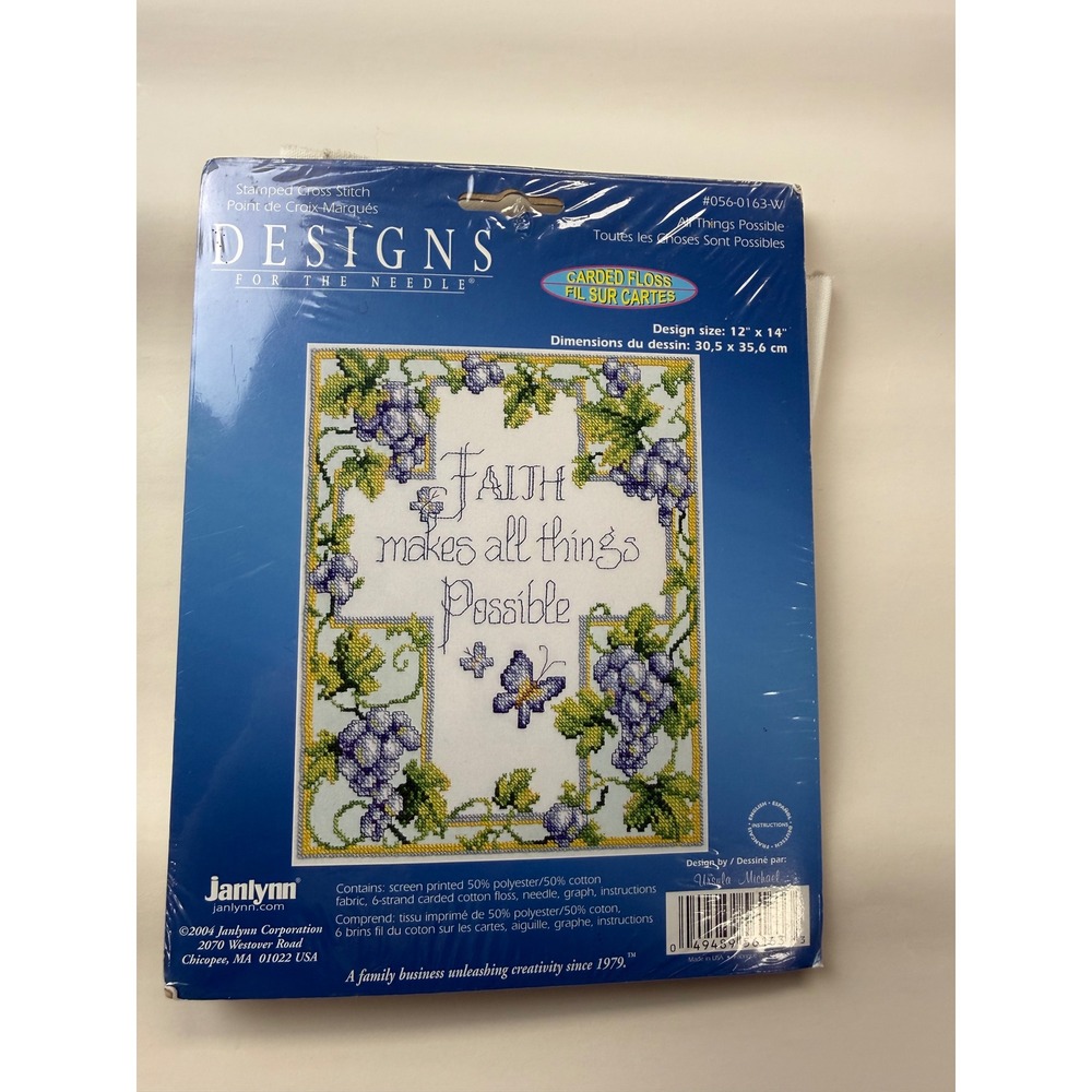 Vintage Cross Stitch Kit Faith Grapevine Cross Butterflies New